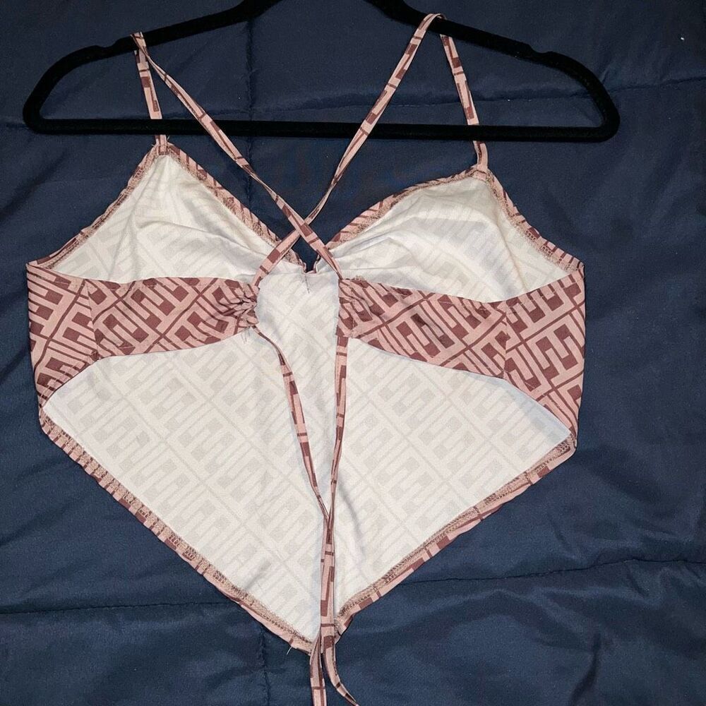 satin silk Crisscross Tie Back handkerchief designer replica silky Cami crop Top - Picture 4 of 5